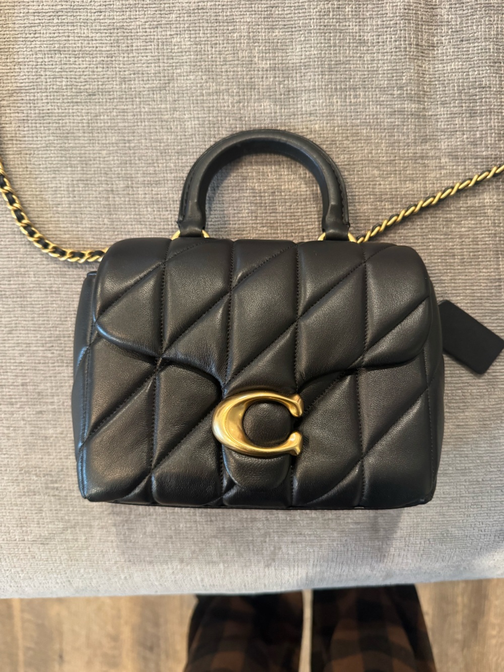 Coach Black Quilted Top Handle Bag with Gold C Hardware TABBY - Picture 4 of 10